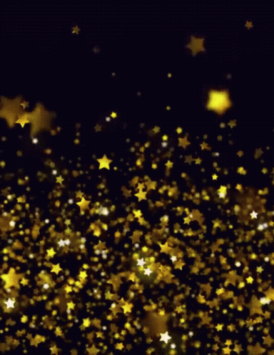A Bunch Of Gold Stars Are Falling From The Sky On A Black Background GIF