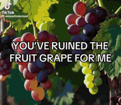 A Bunch Of Grapes Hanging From A Vine With The Words " You 'Ve Ruined The Fruit Grape For Me " GIF