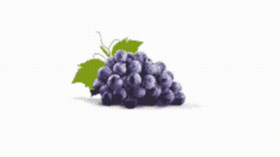 A Bunch Of Grapes With A Green Leaf On A White Background GIF