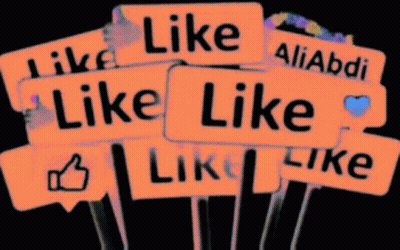 A Bunch Of Green Signs That Say Like And Aliabdi GIF