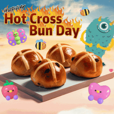 A Bunch Of Hot Cross Buns Sitting On A Table GIF