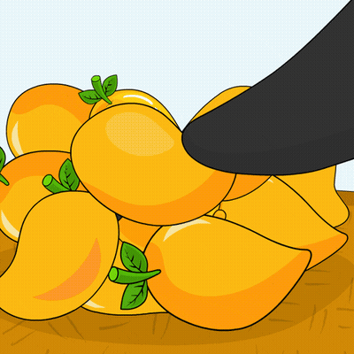 A Bunch Of Mangoes With Green Leaves On Them GIF