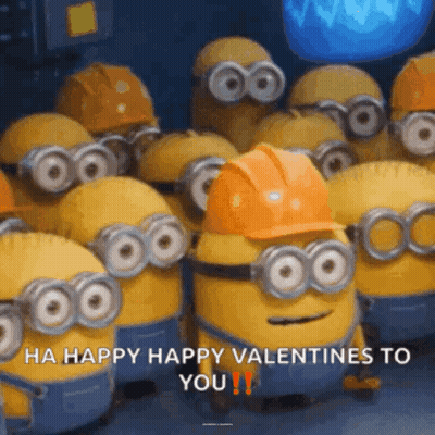 A Bunch Of Minions Wearing Hard Hats And Goggles Are Standing Next To Each Other . GIF