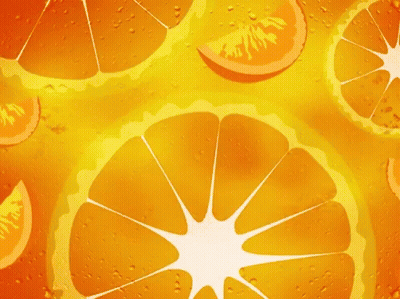 A Bunch Of Orange Slices On A Yellow Background With Water Drops GIF