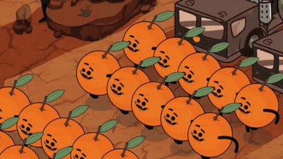 A Bunch Of Oranges With Faces On Them Are Lined Up GIF