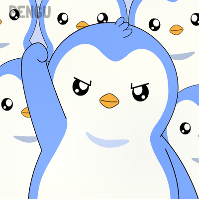 A Bunch Of Penguins Are Standing In A Row With The Word Bengu On The Bottom GIF