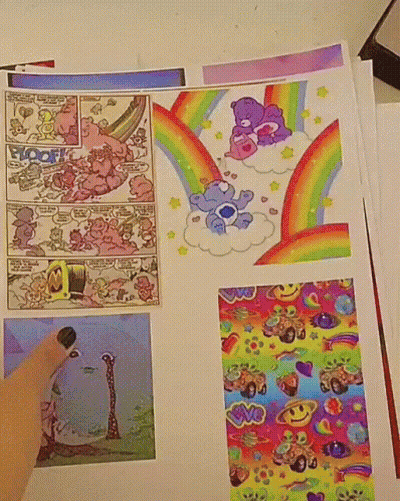 A Bunch Of Pictures On A Table With One That Says ' I Love You ' GIF