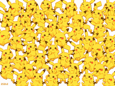 A Bunch Of Pikachu Are On A White Background With The Letters Asha On The Bottom Right GIF