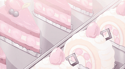 A Bunch Of Pink And White Cakes On Display GIF
