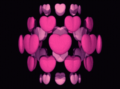 A Bunch Of Pink Hearts Are Stacked On Top Of Each Other On A Black Background GIF