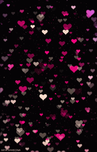 A Bunch Of Pink Hearts On A Black Background With The Name Geychevcova On The Bottom GIF