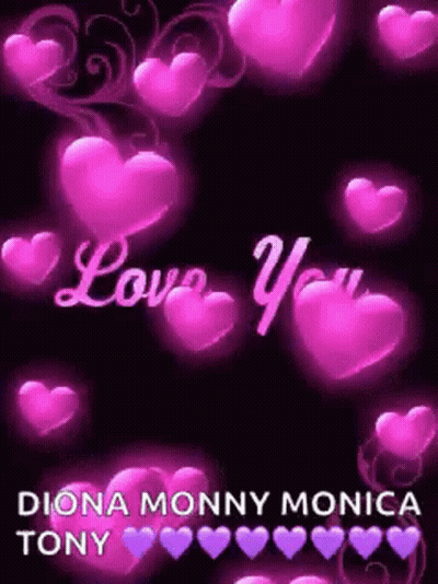 A Bunch Of Pink Hearts On A Black Background With The Words `` Love You '' Written On Them . GIF