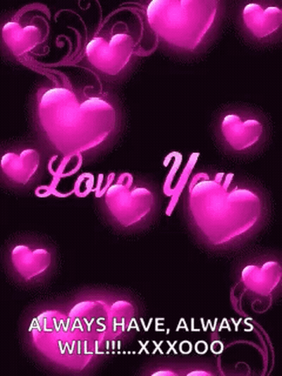 A Bunch Of Pink Hearts With The Words `` Love You '' Written On Them . GIF