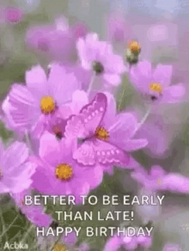A Bunch Of Purple Flowers With A Butterfly On Them . GIF
