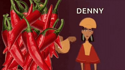 A Bunch Of Red Peppers With The Words No Spicy In Yellow GIF