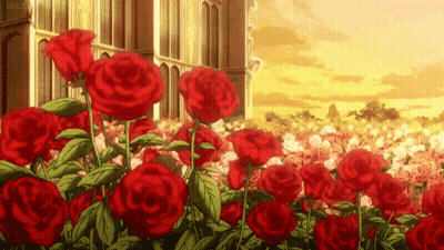 A Bunch Of Red Roses Are Growing In Front Of A Building GIF