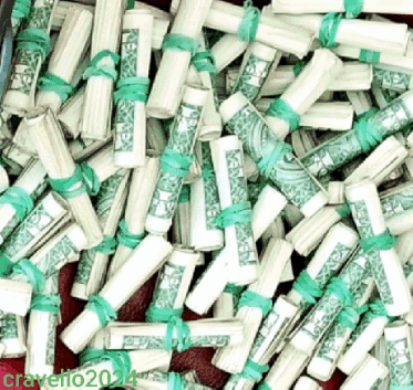 A Bunch Of Rolls Of Money Tied Together With Green Ribbons And The Year 2014 On The Bottom GIF