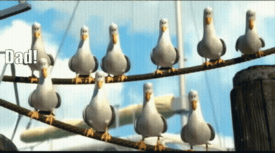 A Bunch Of Seagulls Are Standing On A Rope With Dad Written On The Bottom Right GIF
