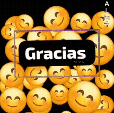 A Bunch Of Smiley Faces Are Surrounded By A Sign That Says Gracias GIF