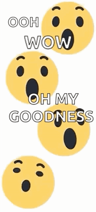 A Bunch Of Surprised Faces With The Words Ooh Wow Oh My Goodness Written On Them GIF