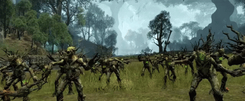 A Bunch Of Trees Are Standing In A Field In A Video Game GIF
