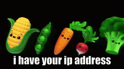 A Bunch Of Vegetables With Faces And The Words " I Have Your Ip Address " Below Them GIF