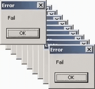 A Bunch Of Windows That Say Error And Fail On Them GIF