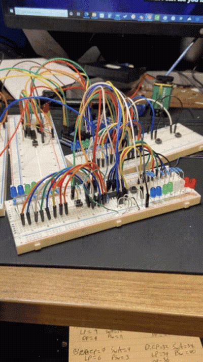 A Bunch Of Wires Are Connected To A Breadboard With A Computer Monitor Behind It GIF