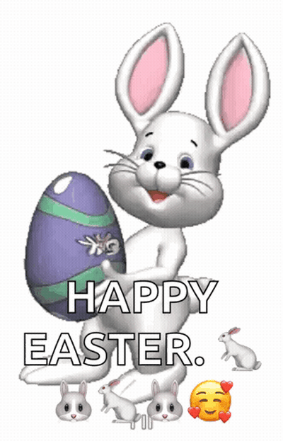 A Bunny Is Holding An Easter Egg And Saying Happy Easter GIF
