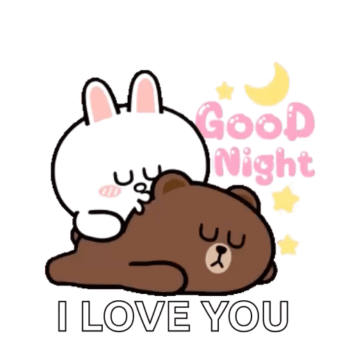 A Bunny Is Putting A Pillow On A Brown Bear And Says Good Night GIF