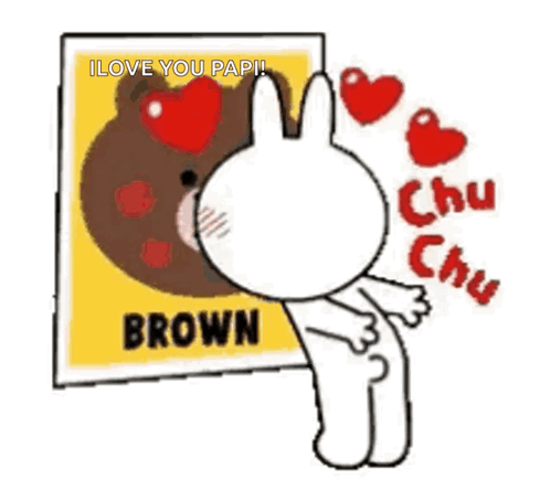 A Bunny Is Standing Next To A Picture Of A Brown Bear . GIF