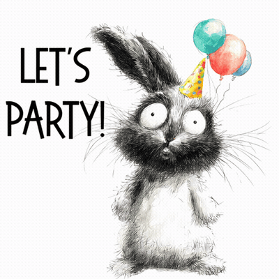 A Bunny With Balloons And The Words Let 'S Party GIF