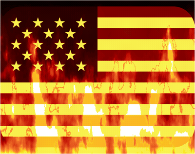 A Burning American Flag With Yellow Stars GIF