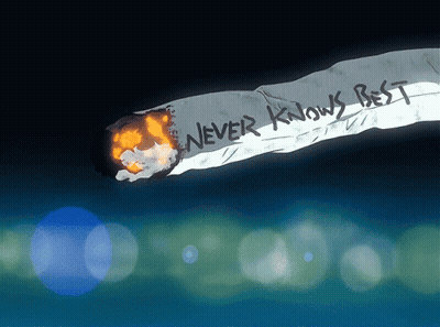 A Burning Cigarette With The Words " Never Knows Best " On It GIF