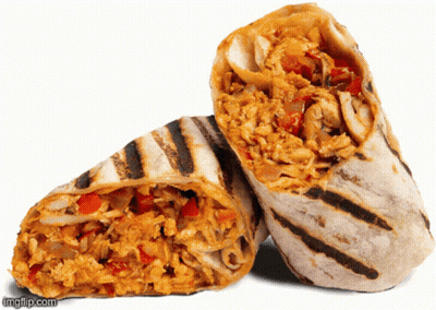 A Burrito With Chicken And Vegetables On A White Background GIF