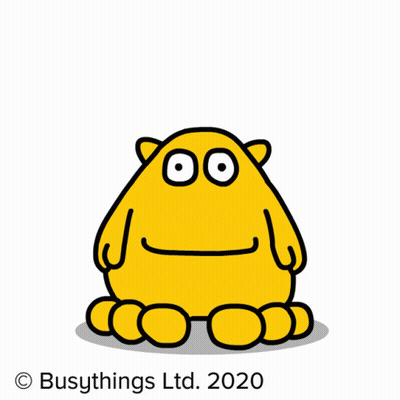 A Busythings Ltd. 2020 Sticker With A Yellow Monster And The Words Amazing GIF
