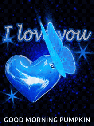 A Butterfly Is Flying Over A Blue Heart That Says I Love You GIF