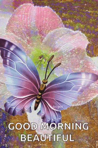 A Butterfly Is Sitting On Top Of A Pink Flower And Says Good Morning Beautiful . GIF