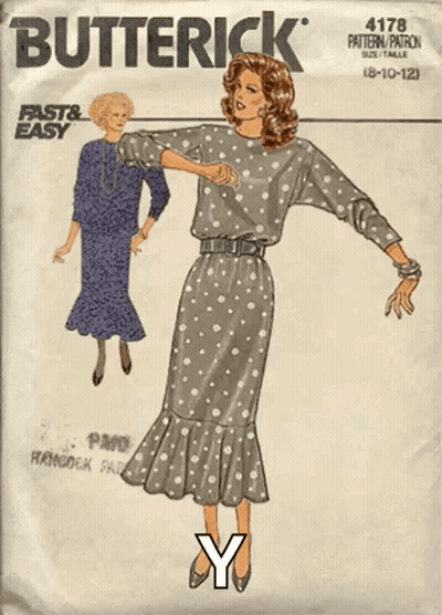 A Butterick Pattern Shows A Woman In A Dress GIF