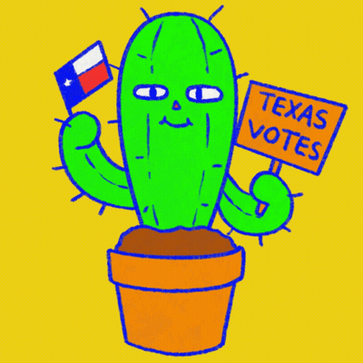 A Cactus Holding A Sign That Says Texas Votes GIF