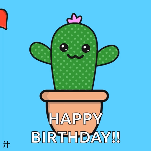 A Cactus In A Pot With The Words Happy Birthday Written On It GIF