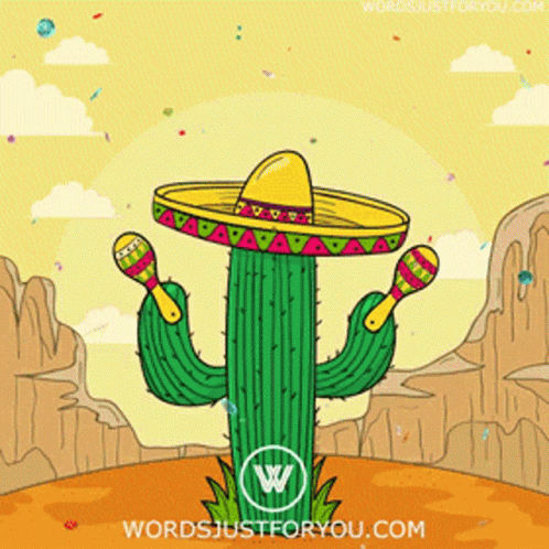 A Cactus Wearing A Sombrero And Maracas With Wordsjustforyou.com In The Corner GIF