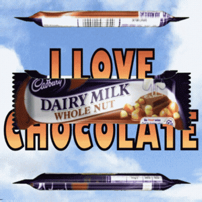 A Cadbury Dairy Milk Whole Nut Chocolate Bar With The Words I Love Chocolate Above It GIF