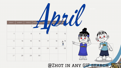 A Calendar For The Month Of April With A Boy And Girl On It GIF