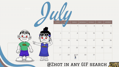 A Calendar For The Month Of July With Cartoon Characters GIF