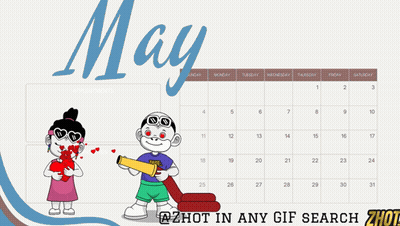 A Calendar For The Month Of May With A Boy And A Girl On It GIF