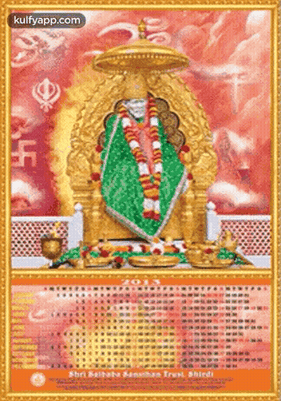 A Calendar For The Year 2013 Shows A Picture Of A Statue Of Sai Baba GIF
