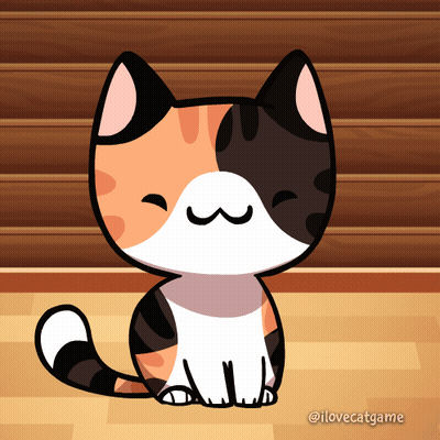 A Calico Cat Is Sitting In Front Of A Wooden Wall With The Words " I Love Catgame " Below It GIF