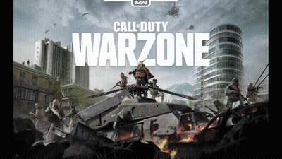 A Call Of Duty Warzone Poster With Soldiers On A Tank GIF