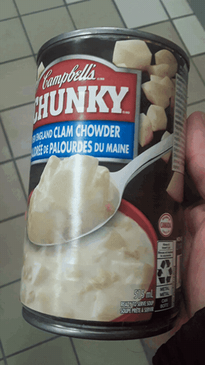 A Can Of Campbell 'S Chunky Clam Chowder GIF